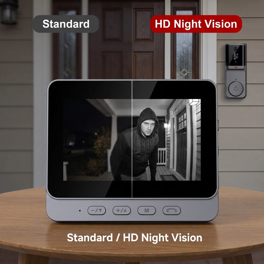 No Router Needed 2.4G Private Protocol Video Door Phone 4.3 Inch Indoor Monitor Long Standby Battery Infrared Night Vision Visitor Capture Door Bell