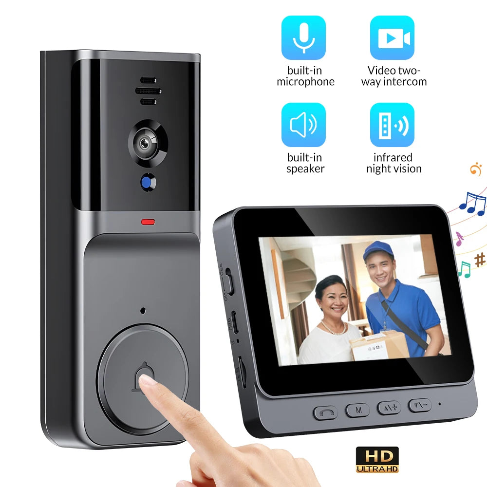 No Router Needed 2.4G Private Protocol Video Door Phone 4.3 Inch Indoor Monitor Long Standby Battery Infrared Night Vision Visitor Capture Door Bell
