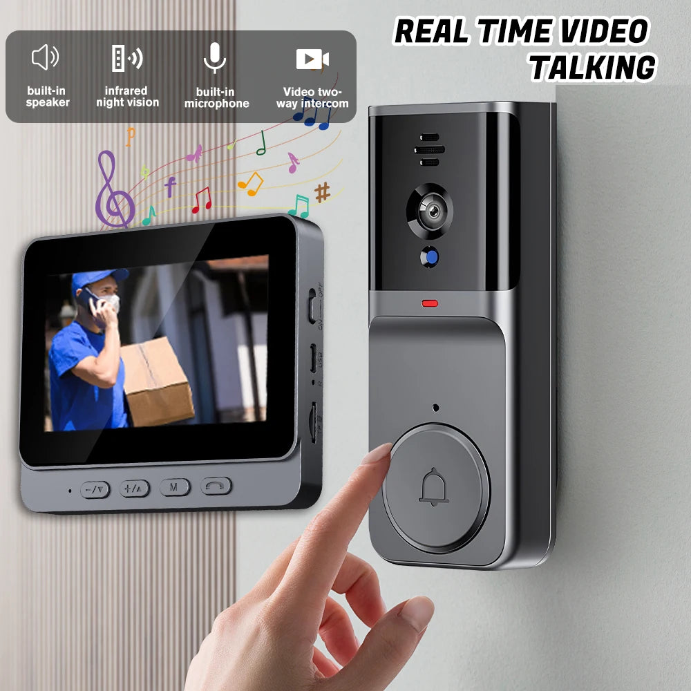 No Router Needed 2.4G Private Protocol Video Door Phone 4.3 Inch Indoor Monitor Long Standby Battery Infrared Night Vision Visitor Capture Door Bell