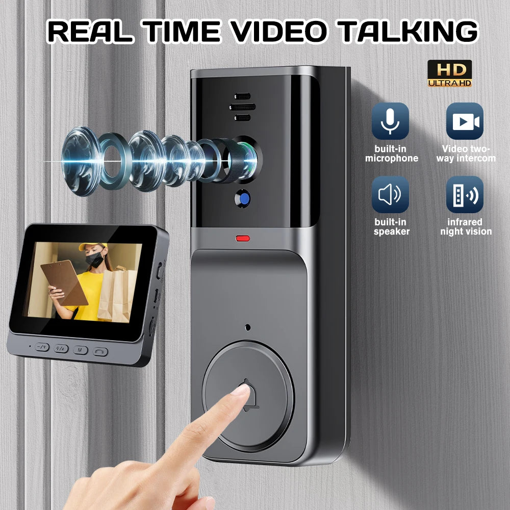 No Router Needed 2.4G Private Protocol Video Door Phone 4.3 Inch Indoor Monitor Long Standby Battery Infrared Night Vision Visitor Capture Door Bell